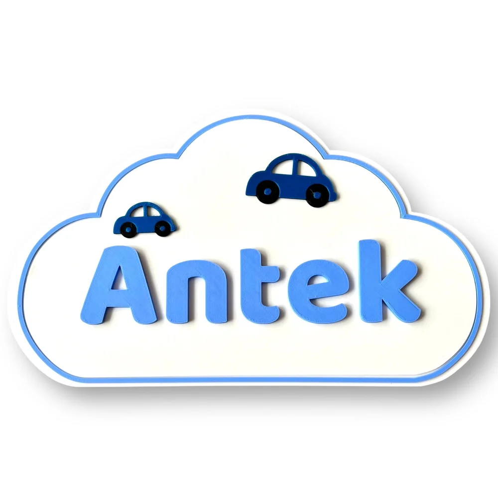 Tabliczka na ścianę/drzwi z imieniem chmurka 3D