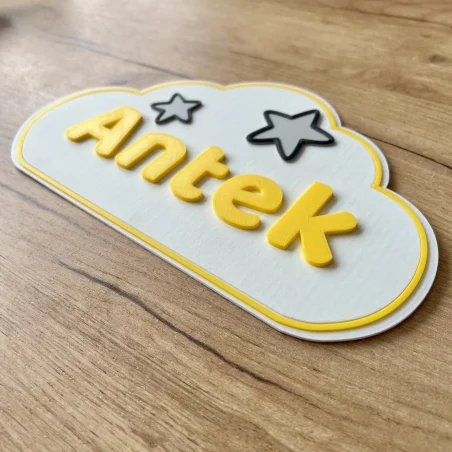 Tabliczka na ścianę/drzwi z imieniem chmurka 3D