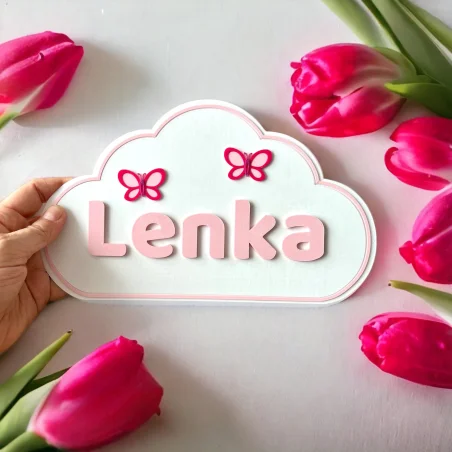 Tabliczka na ścianę/drzwi z imieniem chmurka 3D