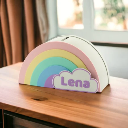 Rainbow Piggy Bank for Kids with Name BIO