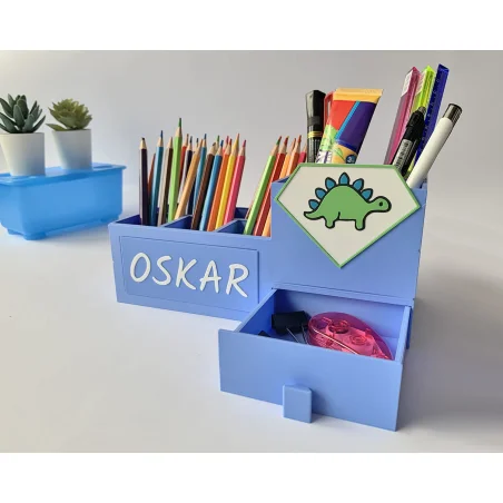 XL Desk Organizer with Drawer and Child's Name Crayon Holder