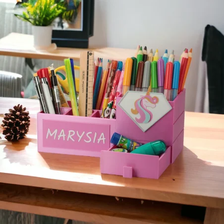 XL Desk Organizer with Drawer and Child's Name Crayon Holder