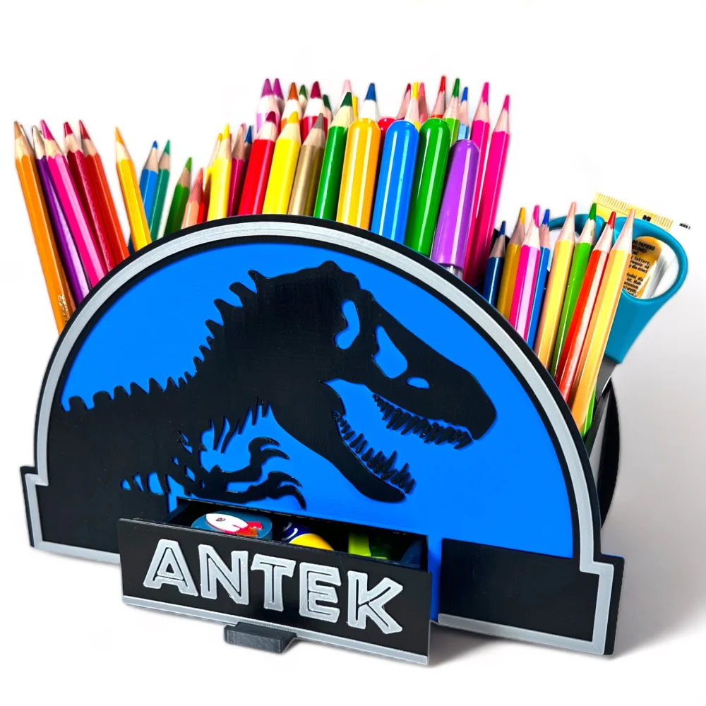 Desk Organizer with Name in Jurassic Style