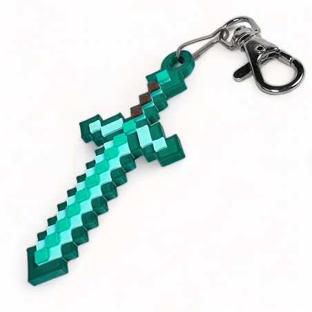 3D Pixel Diamond Sword Keychain
