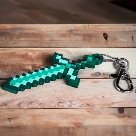3D Pixel Diamond Sword Keychain