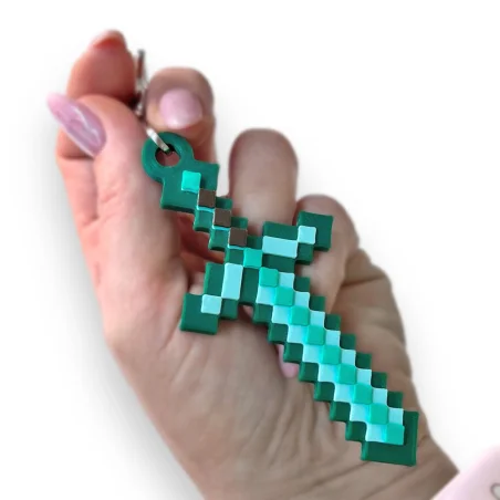 3D Pixel Diamond Sword Keychain