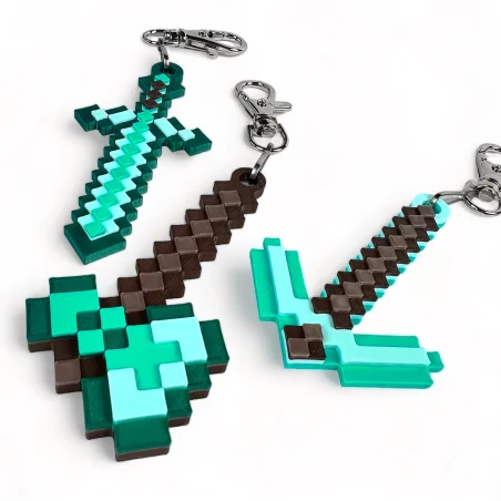 Keychain for Kids Pickaxe Diamond Pixels