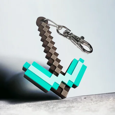 Keychain for Kids Pickaxe Diamond Pixels