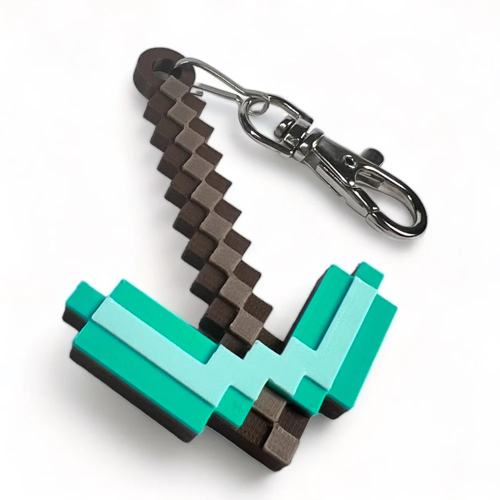 Keychain for Kids Pickaxe Diamond Pixels