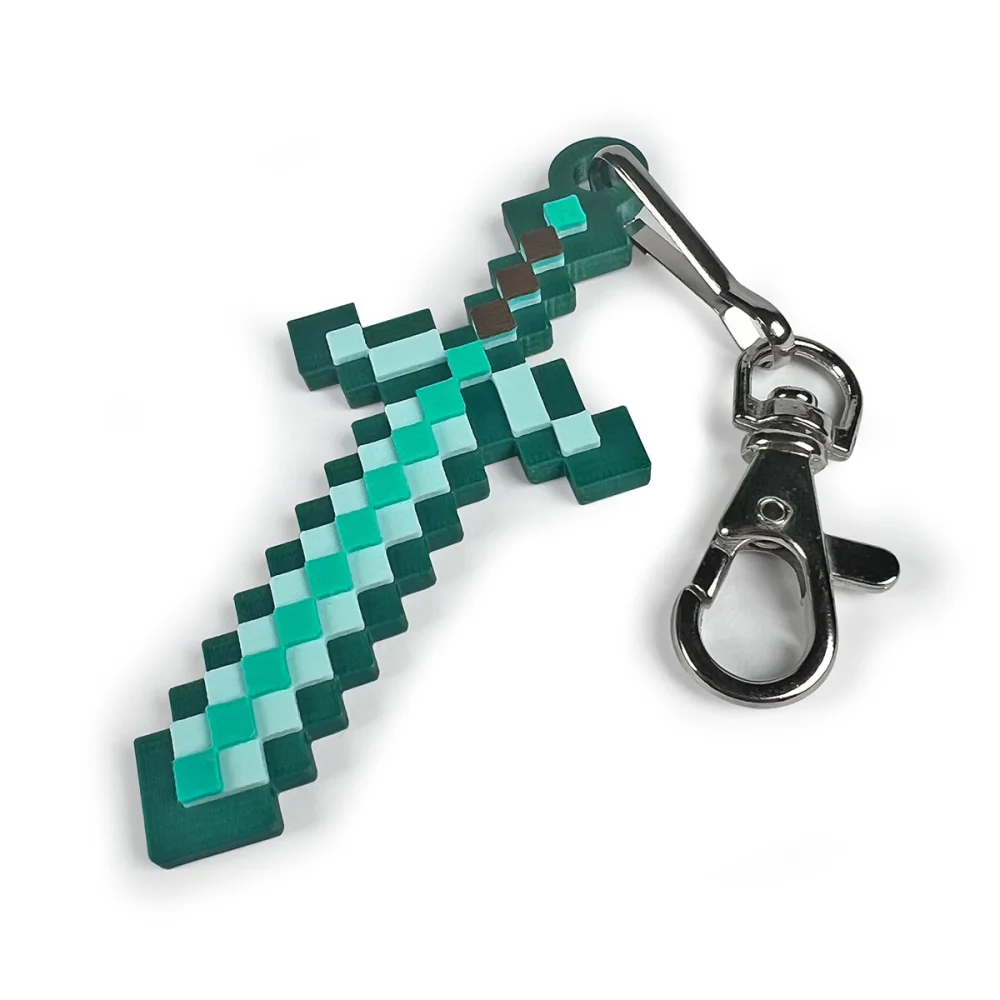 3D Pixel Diamond Sword Keychain