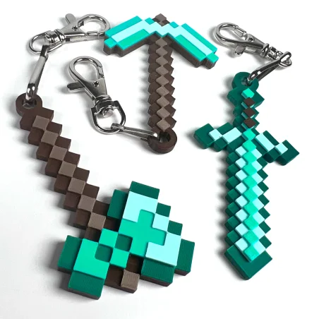 3D Pixel Diamond Sword Keychain