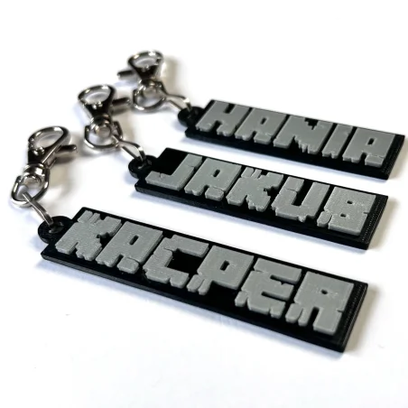 Keychain with Name in 3D Minecraft Style