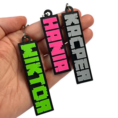 Keychain with Name in 3D Minecraft Style