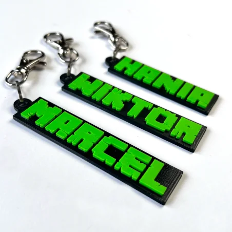 Keychain with Name in 3D Minecraft Style