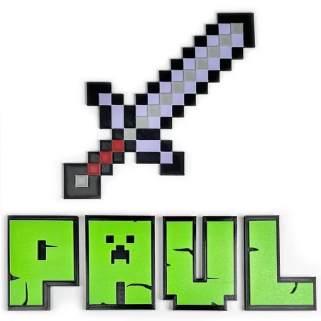 Naklejka na ścianę 3D Pixele dekoracja pokoju Miecz Netherite