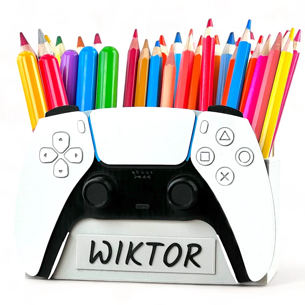 3D Crayon Holder Like a PlayStation Controller - Personalized Desk Organizer NAME