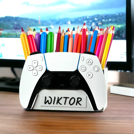 3D Crayon Holder Like a PlayStation Controller - Personalized Desk Organizer NAME
