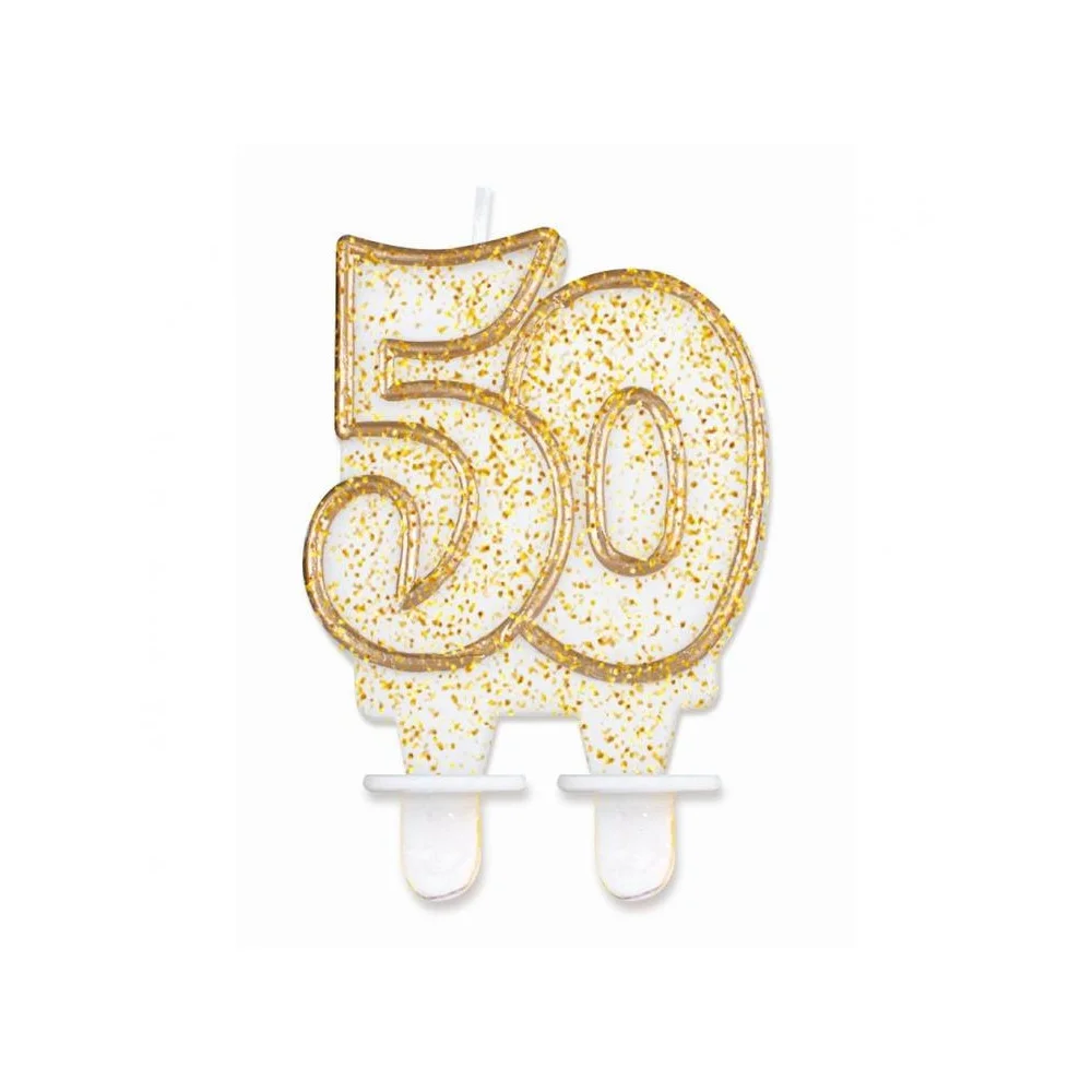 Birthday Candle Number 50 Gold Glitter 8cm 1pc Candle for Cake
