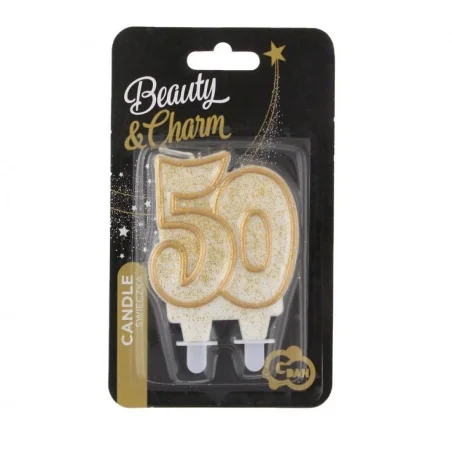Birthday Candle Number 50 Gold Glitter 8cm 1pc Candle for Cake