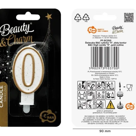 Birthday Candle Number 0 Gold Glitter 8cm 1pc Candle for Cake