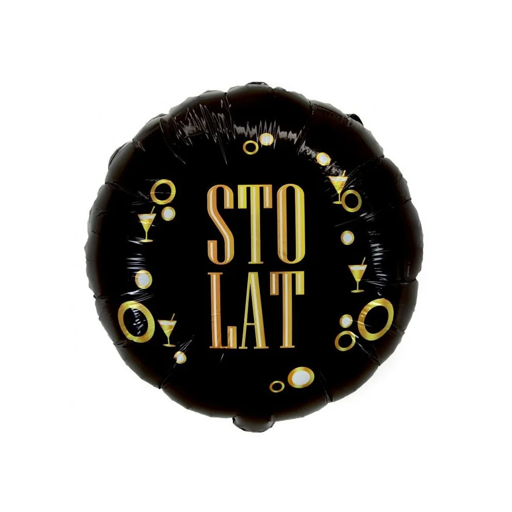 Black Round Foil Balloon "Hundred Years" Birthday Name Day Balloon 1 pc.