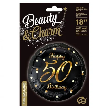Black Round Foil Balloon Happy Birthday Balloon for 50th Birthday 1 pc.