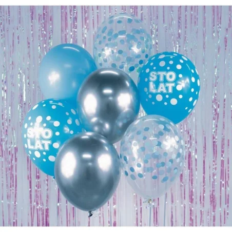 Blue and Silver Balloon Set "Happy Birthday" Party Bouquet 7pcs