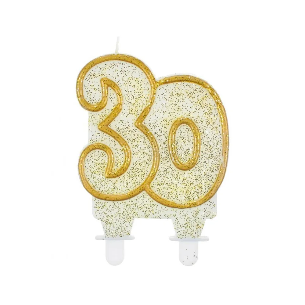Birthday Candle Number 30 Gold Glitter 8cm 1pc Candle for Cake