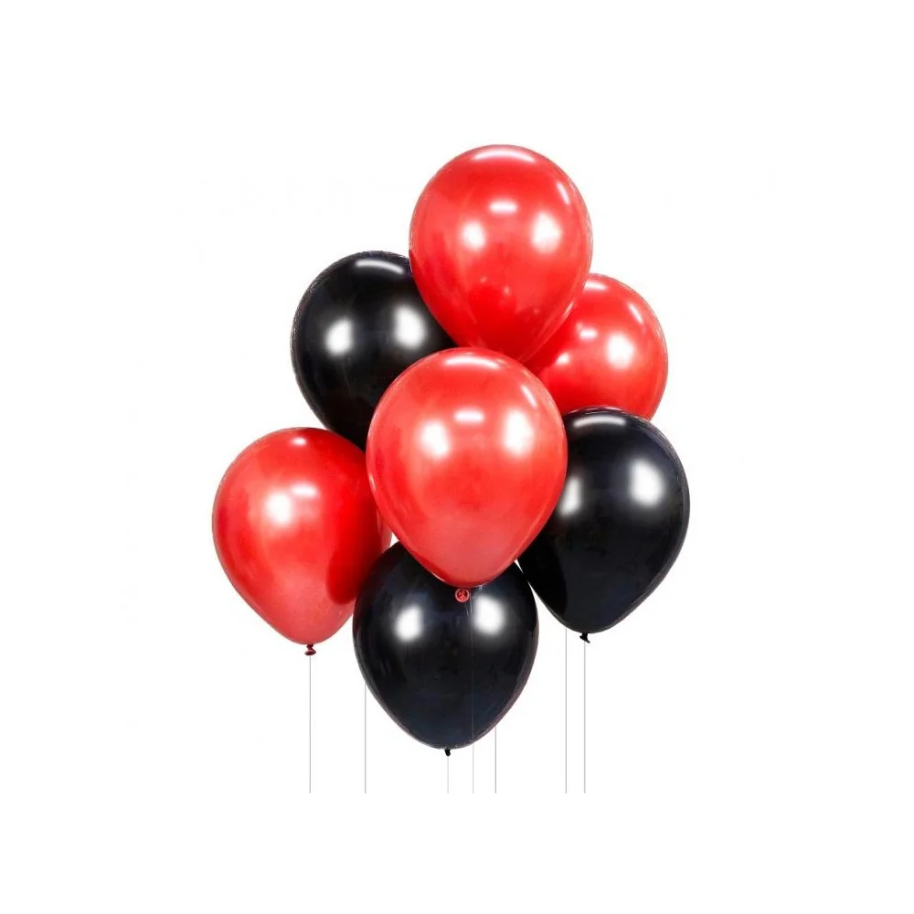 Set of 7 Balloons: Black and Red Birthday Party Bouquet