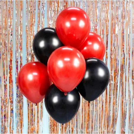 Set of 7 Balloons: Black and Red Birthday Party Bouquet