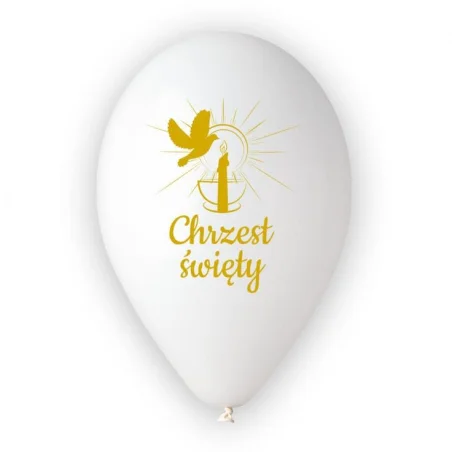 Zestaw Balonów na Chrzest Święty Biało złote Bukiet balonów 5szt. 13"