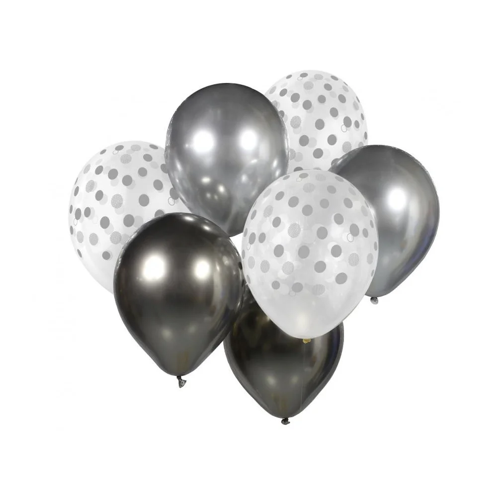 Silver and Graphite Balloon Set - Birthday Party Balloon Bouquet, 7 pcs