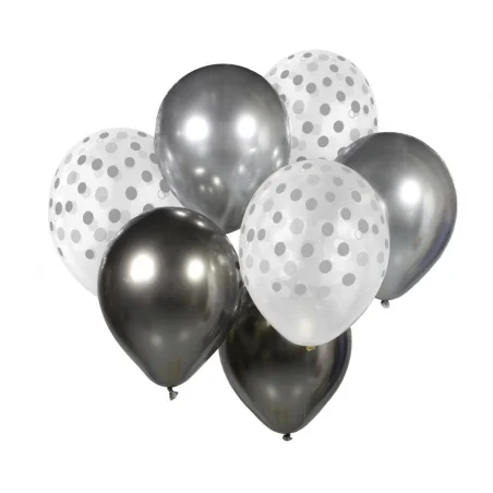 Silver and Graphite Balloon Set - Birthday Party Balloon Bouquet, 7 pcs