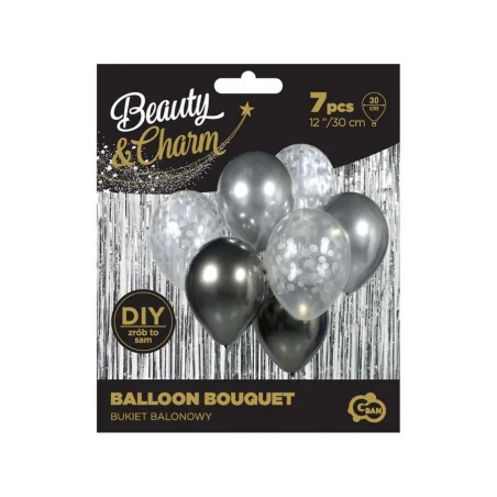 Silver and Graphite Balloon Set - Birthday Party Balloon Bouquet, 7 pcs
