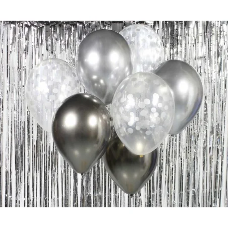 Silver and Graphite Balloon Set - Birthday Party Balloon Bouquet, 7 pcs
