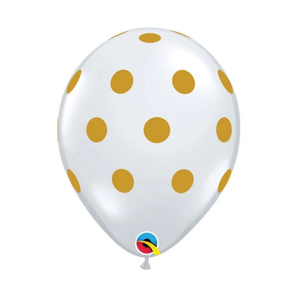 Zestaw Balonów Białe w złote grochy Bukiet balonów Chrzest komunia 25sz