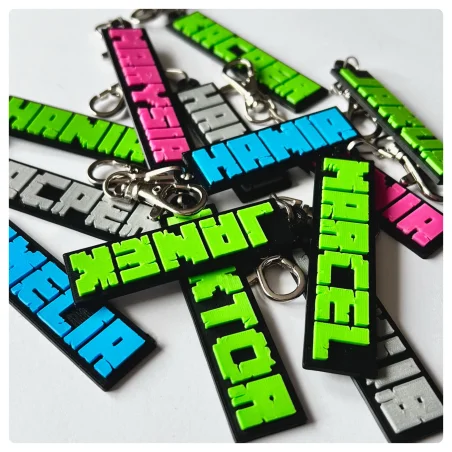 Set of Name Keychains in 3D Minecraft Style