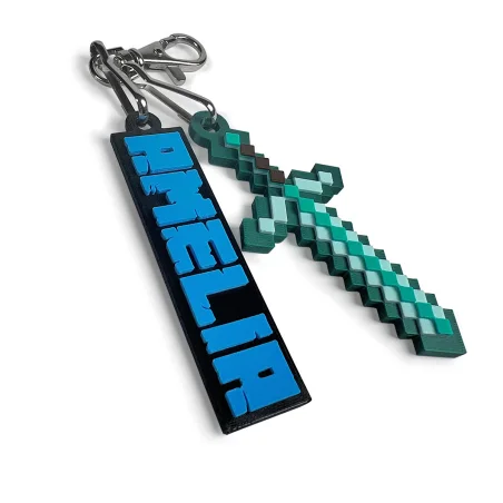 Set of Name Keychains in 3D Minecraft Style