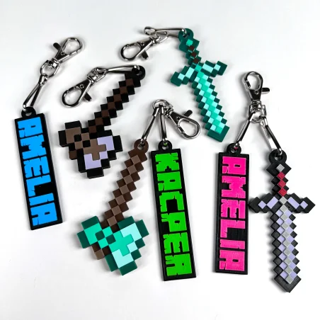 Set of 3D Minecraft-Style Name Keychains