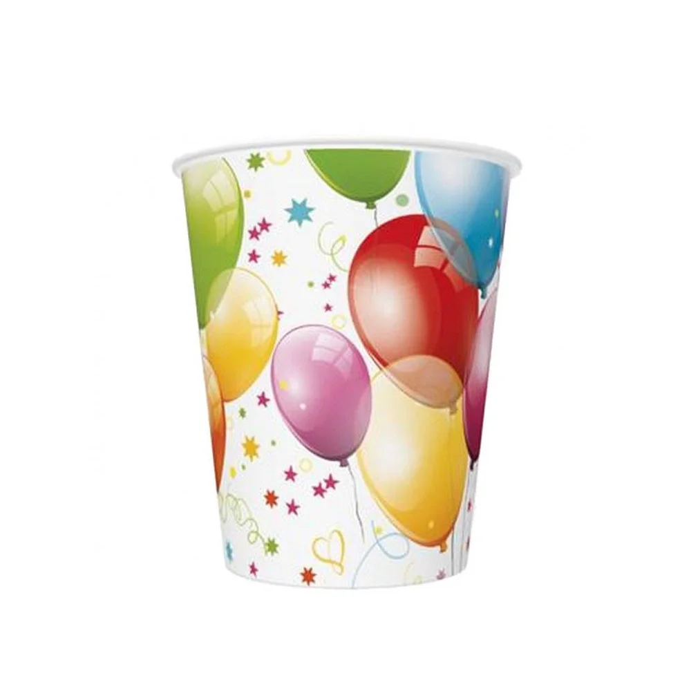 Colorful Balloon TNT Paper Cups 250 ml 8 pcs. Birthday Decoration