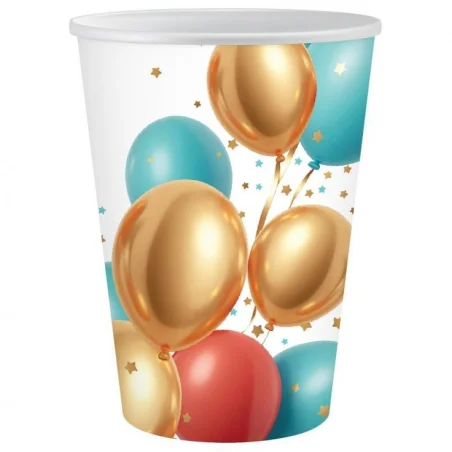 White paper cups with golden accents Party TNT 250ml 6 pcs.