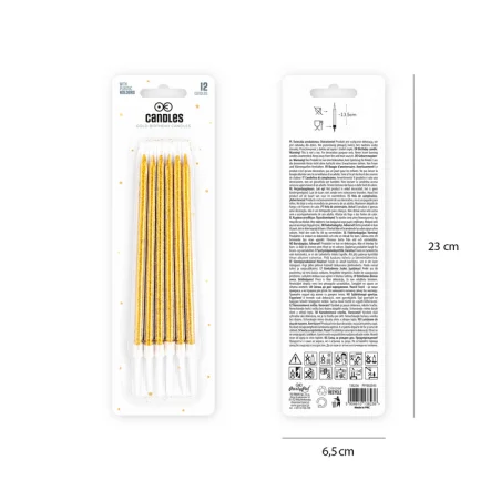 Świeczki urodzinowe długie złote z brokatem Dekoracja tortu 6 szt. 13,5cm