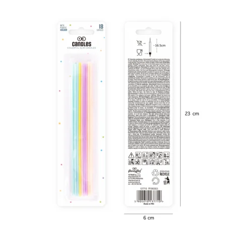 Świeczki na tort długie pastelowe świeczki urodzinowe 18 szt. wielokolorowe