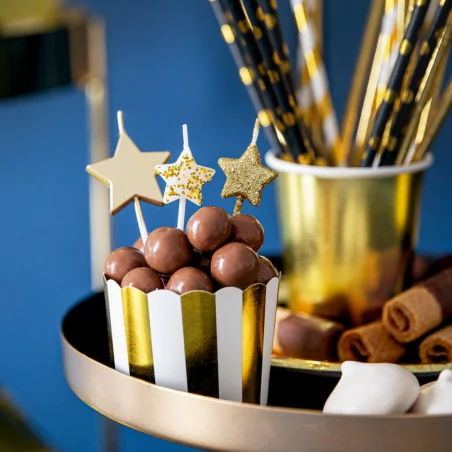 Świeczki na tort gwiazdki złote brokat dekoracja tortu gwiazdki 5szt