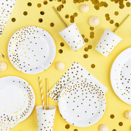 Paper Napkins for Communion, Christenings, Birthdays - 10 Pieces with Golden Polka Dots