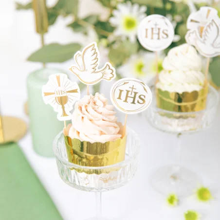 Cake Toppers for First Holy Communion Gold Mix 6pcs Cupcake Picks