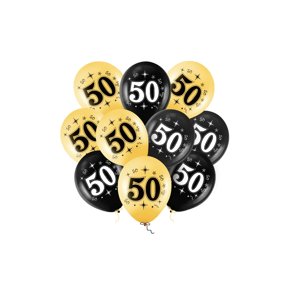 Latex Balloons for the Big 5-0! Black and Gold Birthday Balloons, 12 inches, Pack of 10