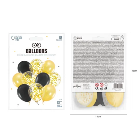 Zestaw balonów złoto-czarne eleganckie balony urodzinowe 10szt.