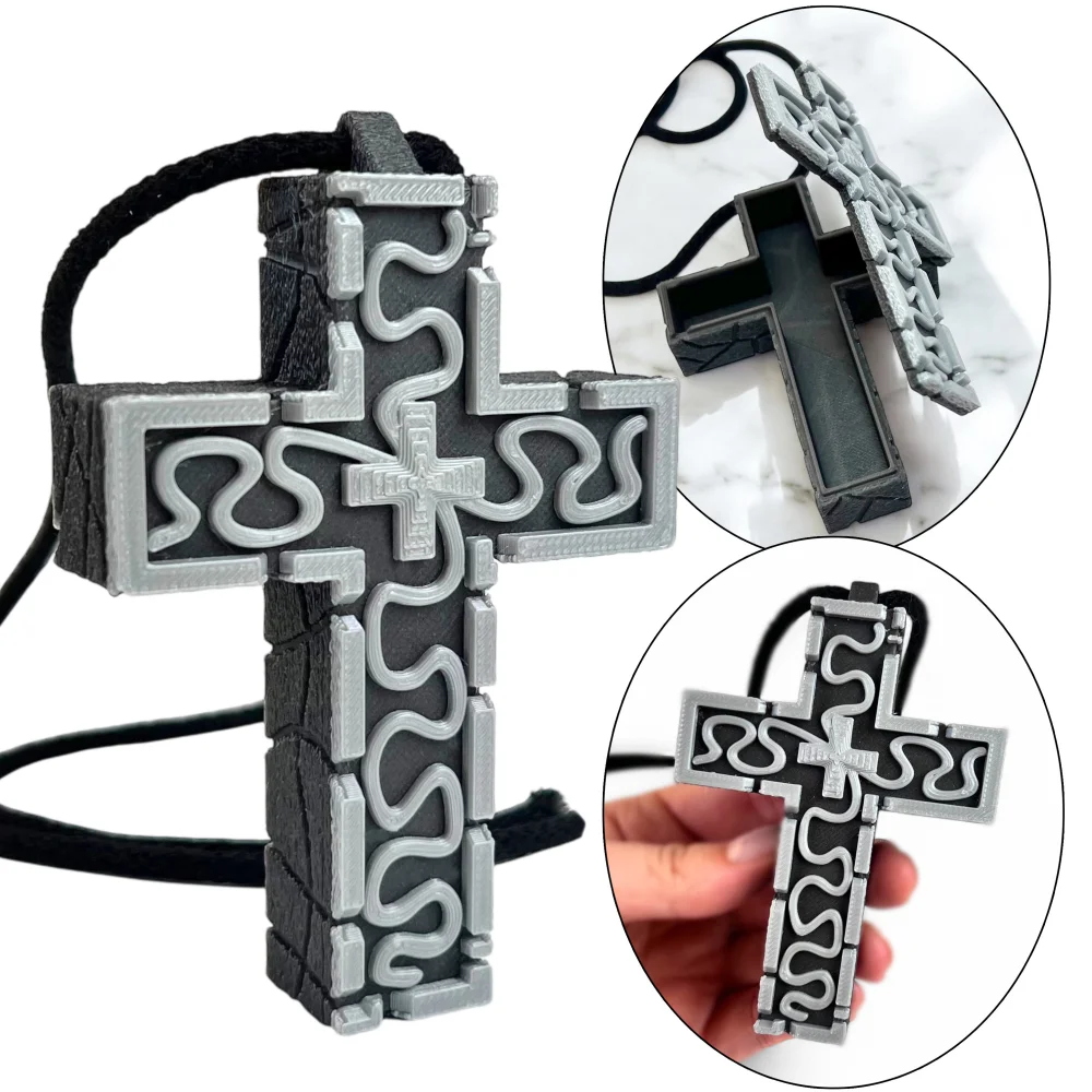 Thanos Cross Squid Game Necklace with Secret Compartment Leather Cord 3D Kajawis