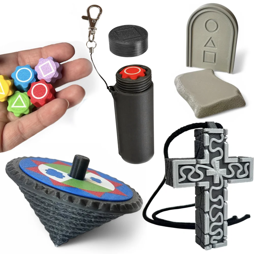 Squid Game Thanos Cross Spinning Top Stone Cube Gongs 3D Set